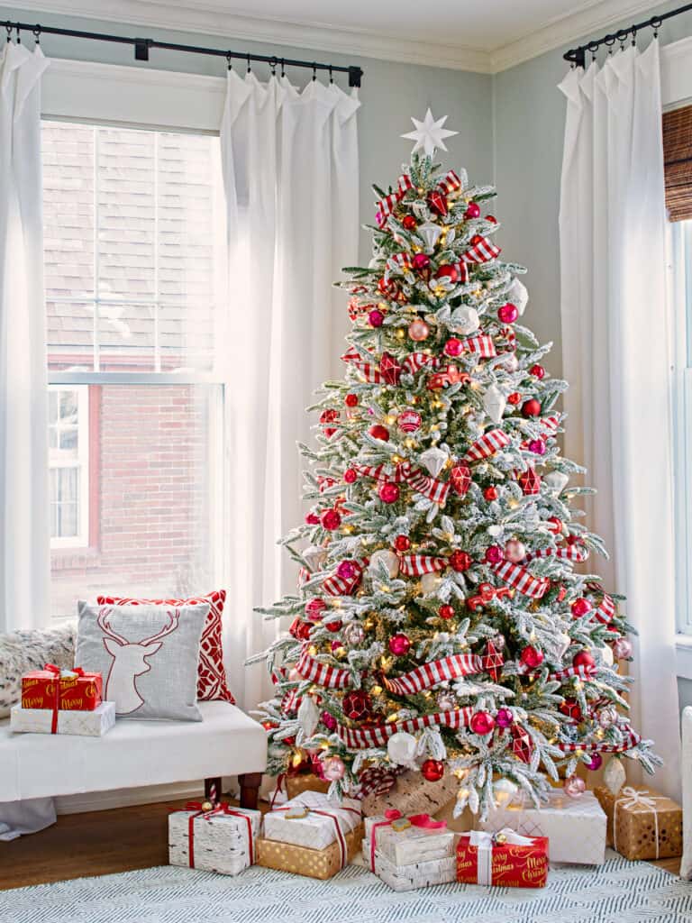 red and white, christmas tree design
